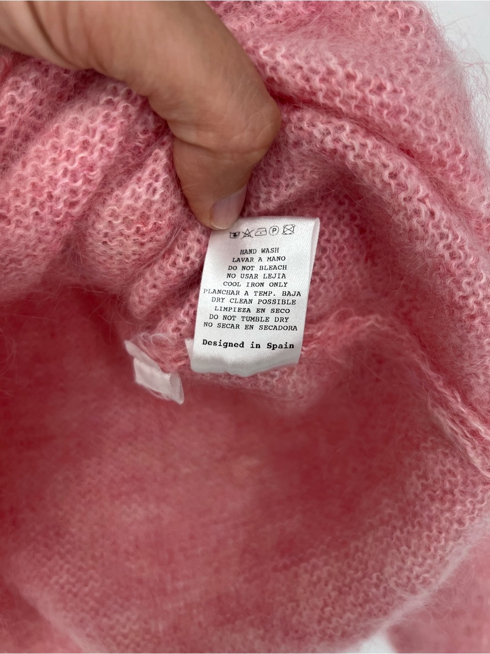 Masscob La Coruna Mohair Polyamide Wool Blend Pink V Neck Pullover Sweater L - Picture 7 of 9